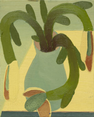 Secuencia (II) sobre el jarrón con flores en la mesa de la cocina: